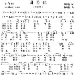 因为你_民歌简谱_词曲:肇长拥 杨培彬