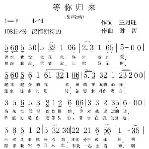 等你归来_通俗唱法乐谱_词曲:王月旺 孙涛