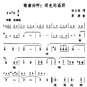 葡萄沟啊！绿色的画廊_美声唱法乐谱_词曲:田文俊 夏康