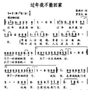 过年我不能回家_民歌简谱_词曲:秦庚云 罗奕欢