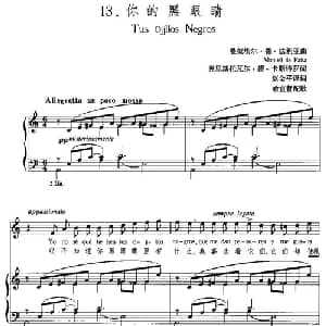 你的黑眼睛 西班牙 _外国歌谱_词曲:赵金平译词 喻宜萱配歌