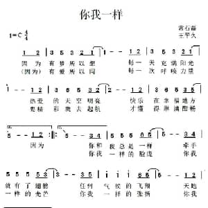 你我一样_通俗唱法乐谱_词曲:常石磊 王平久