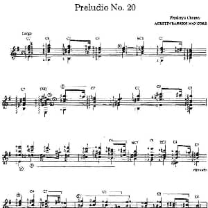 Preludio No.20 吉他谱 奥古斯汀 巴里奥斯 曼戈雷 Agustin Barrios Mangore