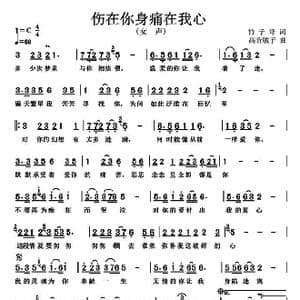 伤在你身痛在我心_歌曲简谱_词曲:竹子哥 高音敏子