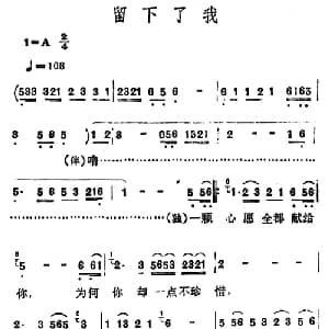 留下了我_通俗唱法乐谱