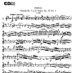 小提琴谱 | D大调第一小提琴奏鸣曲 Sonata No.1 in D Major Op.12,No.1 Beethoven ​贝多芬