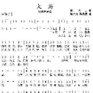 大海_通俗唱法乐谱_词曲:陈大力 陈大力 陈秀男
