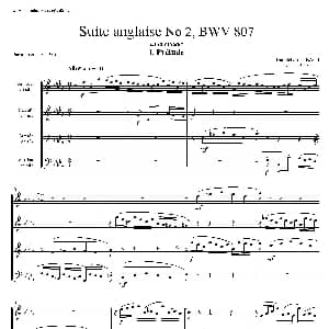 萨克斯谱 | Suite anglaise No 2,BWV 807 法国组曲之二 前奏曲 四重奏总谱 巴赫