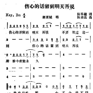 伤心的话留到明天再说_通俗唱法乐谱_词曲:陈乐融 陈志远