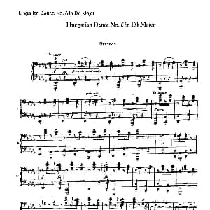 Hungarian Dance for four hands No 6 in Db Major 钢琴谱 约翰内斯 勃拉姆斯