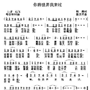 你的世界我来过_通俗唱法乐谱_词曲:刘玉广 黎荣军