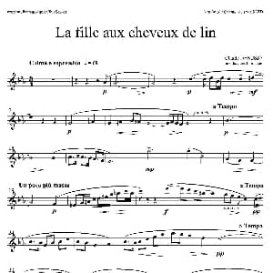 萨克斯谱 | 亚麻色头发的少女 四重奏中音萨克斯分谱 德彪西