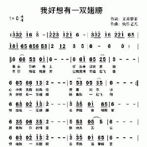我好想有一双翅膀_通俗唱法乐谱_词曲:茉莉馨茶 快乐老天