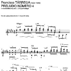PRELUDIO NUMERO 4 吉他谱 弗朗西斯科 泰雷加 Francisco Tarrega 1852 1909
