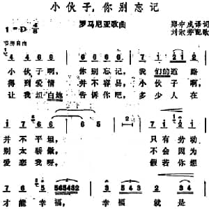 小伙子,你别忘记_外国歌谱_词曲:郑中成译 刘淑芳配歌