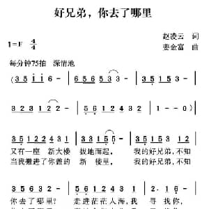好兄弟,你去了哪里_通俗唱法乐谱_词曲:赵凌云 姜金富 姜雅韵