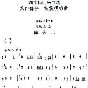 陈杏元 湖南民间乐曲选 洪滔记谱