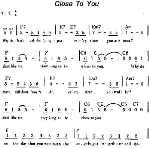 Close To You 美国 _外国歌谱
