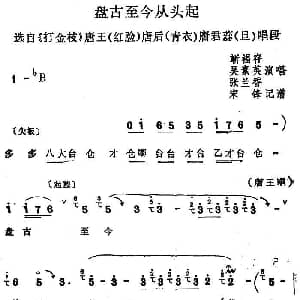 四股弦 盘古至今从头起 选自 打金枝 唐王 唐后 唐君蕊唱段 靳福存 吴素英 张兰香 宋锋记谱
