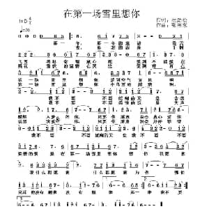 在第一场雪里想你_通俗唱法乐谱_词曲:杜劲松 张伟东