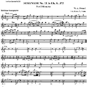 萨克斯谱 | SERENADE No.11 in Eb K.375 Part 2 Menuetto 四重奏 上低音萨克斯分谱