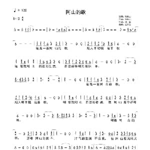 阿山的歌_通俗唱法乐谱_词曲:张民山 杨森