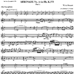 萨克斯谱 | SERENADE No.11 in Eb K.375 Part 1 四重奏 中音萨克斯分谱