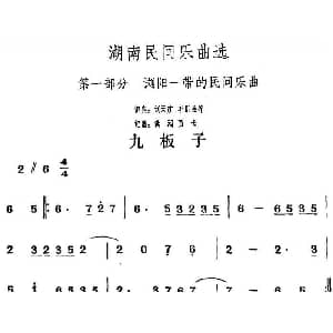 九板子 湖南民间乐曲选 洪滔 贾古记谱