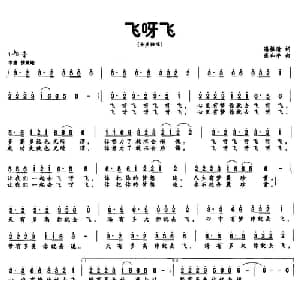 飞呀飞_通俗唱法乐谱_词曲:潘振清 张和平