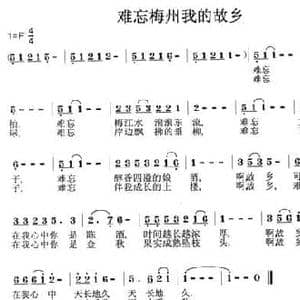 难忘梅州我的故乡_民歌简谱_词曲:龙远开 陈继泉