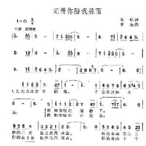 记得你陪我躲雨_民歌简谱_词曲:陈帆 林海
