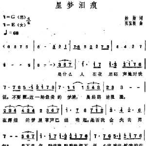 星梦泪痕_通俗唱法乐谱_词曲:娃娃 张弘毅