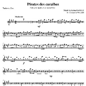 萨克斯谱 | 加勒比海盗 四重奏之上低音萨克斯分谱