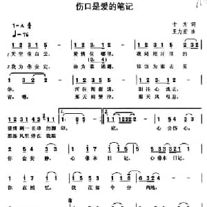 伤口是爱的笔记_通俗唱法乐谱_词曲:十方 王力宏