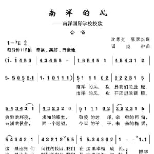 南洋的风_儿歌乐谱_词曲:沈尊光张聚杰 田晓耕