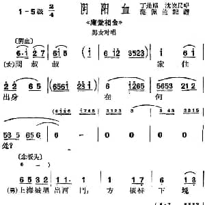 沪剧曲调 阴阳血 选自 庵堂相会 男女对唱 丁是娥 沈侠民 范佩兰记谱