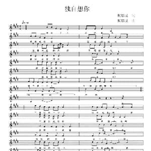 独自想你_通俗唱法乐谱_词曲:梅鹏昆 梅鹏昆