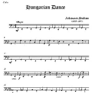 匈牙利舞曲 弦乐四重奏大提琴分谱 勃拉姆斯