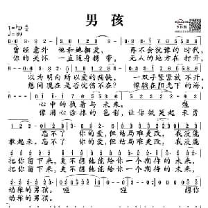 男孩_通俗唱法乐谱_词曲:梁博 梁博