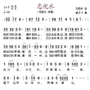 忘忧水_歌曲简谱_词曲:王晓岭 臧云飞