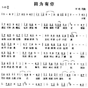 因为有你_通俗唱法乐谱_词曲:王钧 王钧