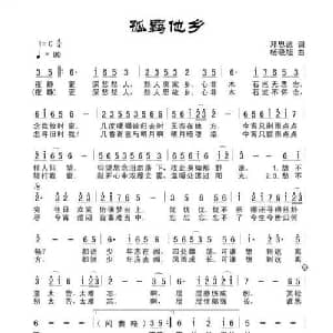 孤羁他乡_通俗唱法乐谱_词曲:田宇 杨晓旭