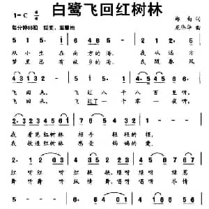 白鹭飞回红树林_儿歌乐谱_词曲:郑南 龙伟华