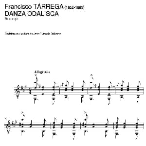 DANZA ODALISCA En la mayor 吉他谱 弗朗西斯科 泰雷加 Francisco Tarrega 1852 1909