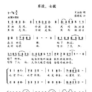 男孩,女孩_通俗唱法乐谱_词曲:肖玉琮 张建波