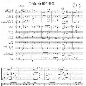 美丽的鲜花在开放 军乐总谱 1 6_歌曲简谱_词曲: 伟才,叶伟曲。郑路编曲