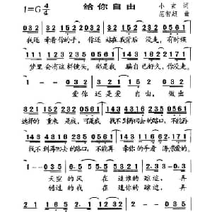 给你自由_通俗唱法乐谱_词曲:小玄 范智超
