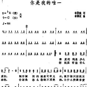 你是我的唯一_通俗唱法乐谱_词曲:邰肇璇 邰肇玫