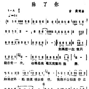 除了你_通俗唱法乐谱_词曲:吉美 吉美