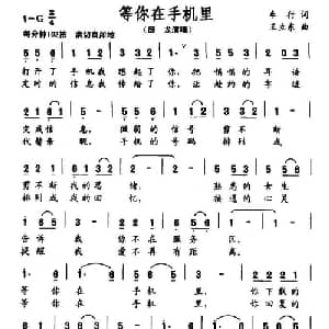 等你在手机里_通俗唱法乐谱_词曲:车行 王立东